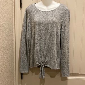 IZ Byer Women’s Size XL Light Gray Knotted Tie Pullover Soft Lightweight Sweater